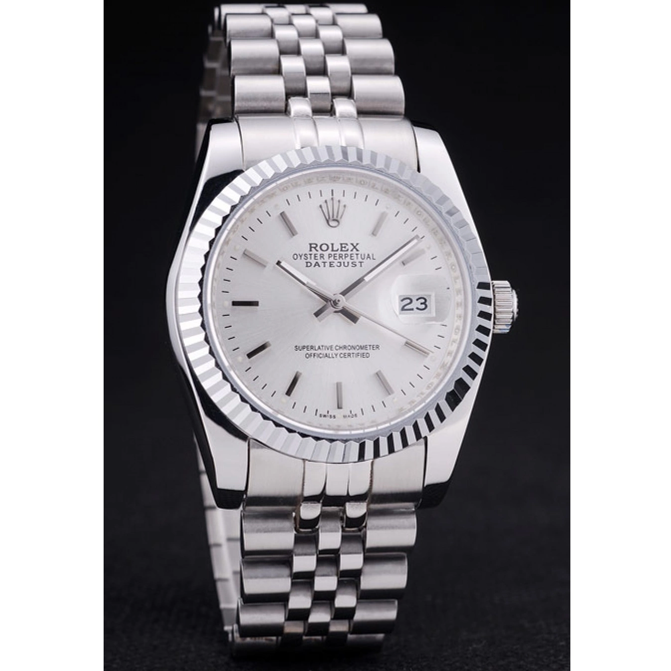 Aaa replica watch Bezel Silver Ribbed Datejust Dial 7457 Rolex 0725